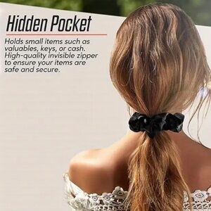 Zipper Pocket Elastic Hair Scrunchie with Hidden Compartment NEW Choose A Color